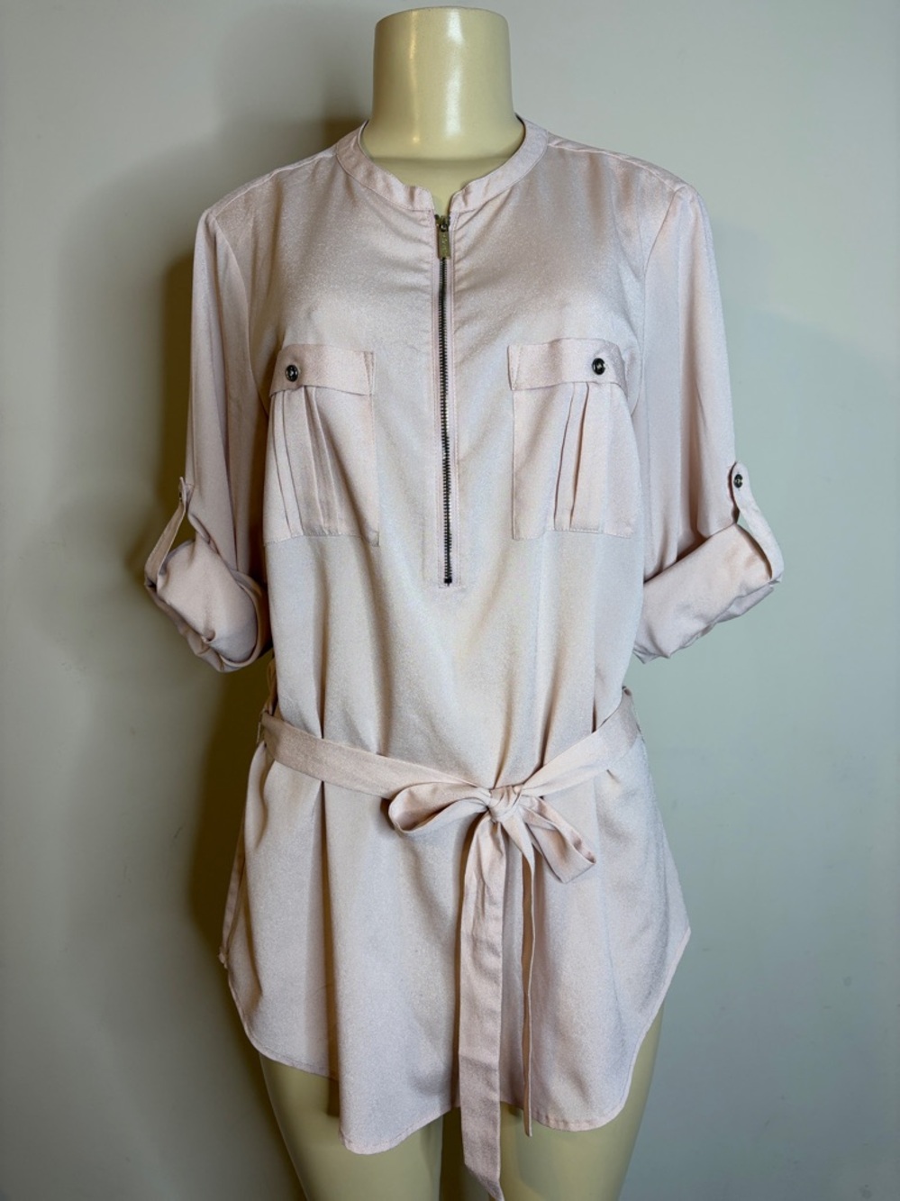Calvin Klein Light Pink Half-Zip Utility Tunic Top Size M